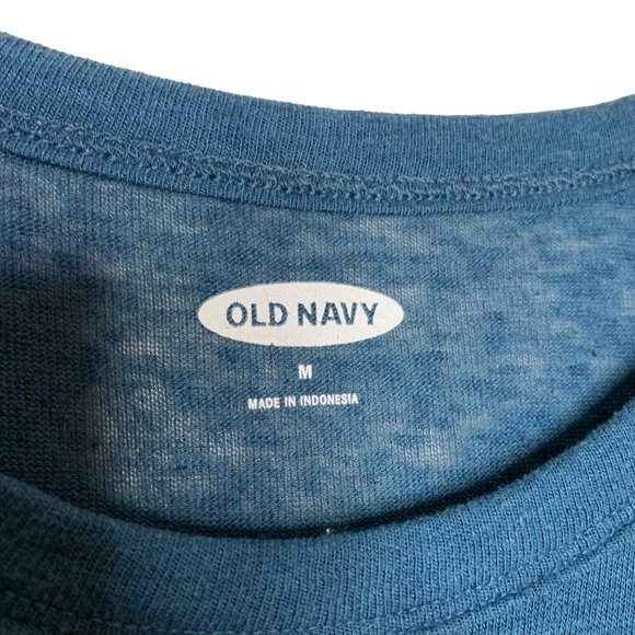 Old Navy Tank Top Just Beachy Shell Embroidered Linen Blend Teal Blue Shirt  M - Picture 4 of 6